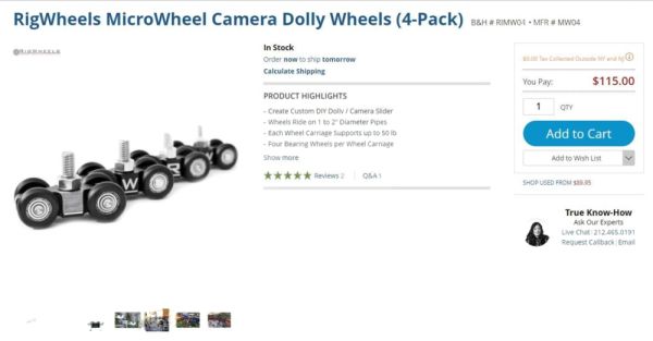 RigWheels MicroWheel Camera Dolly Wheels (4-Pack) $115.00 სურათი