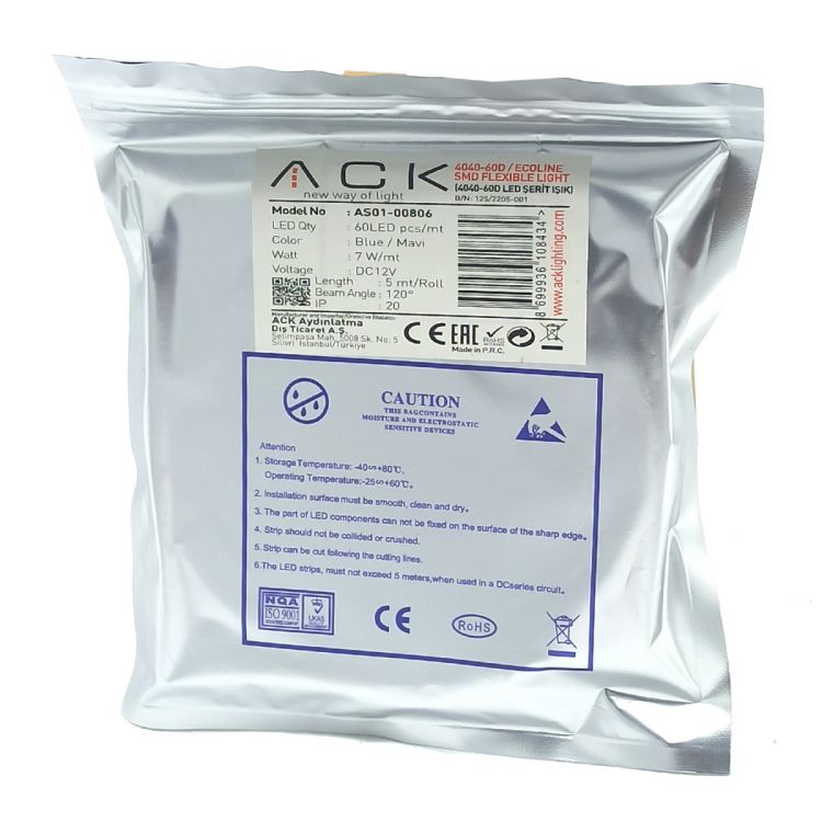 ლედ ზოლი ლურჯი  IP20 12V 4040 Double ორმაგი ლედ ზოლი 7 ვატი/1მ  PCB 20-22 LM (100მ) ACK სურათი