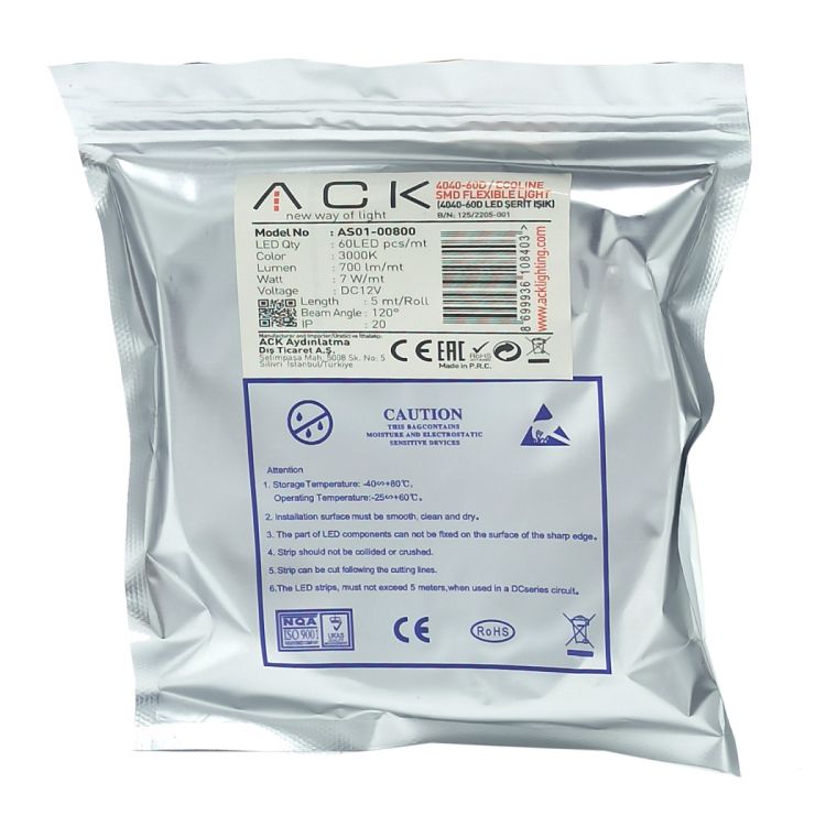 ლედ ზოლი ლურჯი  IP20 12V 4040 Double ორმაგი ლედ ზოლი 7 ვატი/1მ  PCB 20-22 LM (100მ) ACK სურათი