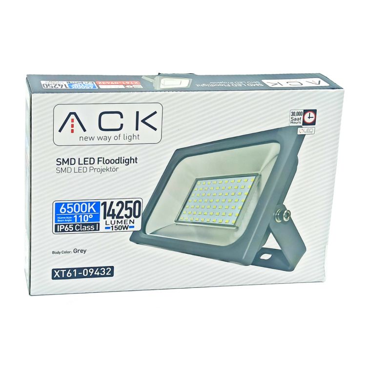 პროჟექტორი ლედ განათებით 150 ვატი 13500 ლუმენი 6500 კანდელი ზომა 360x260x73მმ IP65 განათების კუთ ACK სურათი