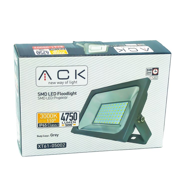 პროჟექტორი ლედ განათებით 50 ვატი 4500 ლუმენი 6500 კანდელი ზომა 119x157x45მმ IP65 განათების კუთხე ACK სურათი