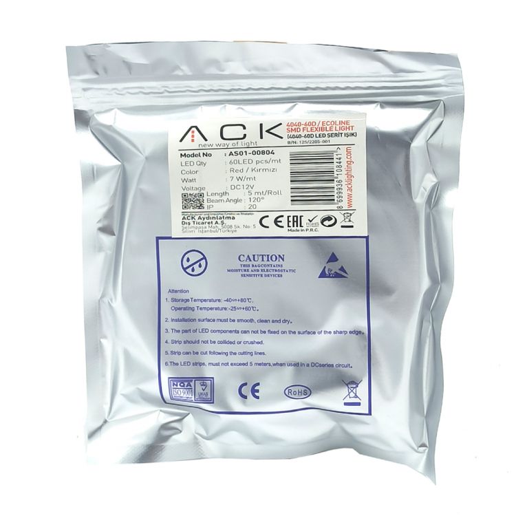 ლედ ზოლი წითელი  IP20 12V 4040 Double ორმაგი ლედ ზოლი 7 ვატი/1მ  PCB 20-22 LM (100მ) ACK სურათი