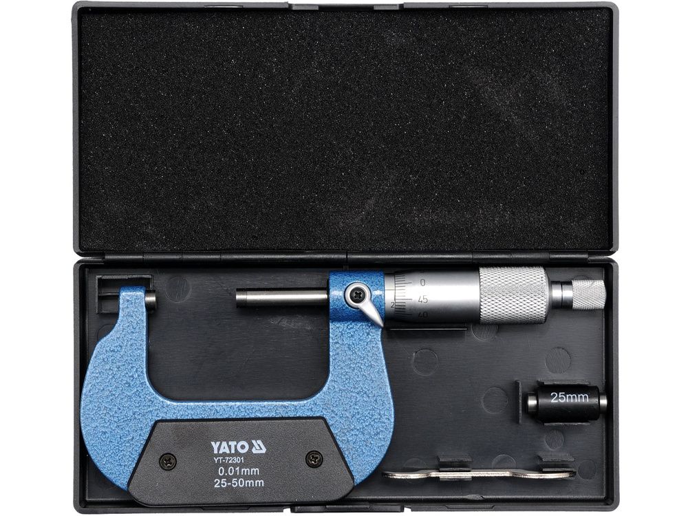 მიკრომეტრი YATO YT-72301 – 25-50 მმ მაღალი სიზუსტის მიკრომეტრი მეტალის კორპუსით სურათი