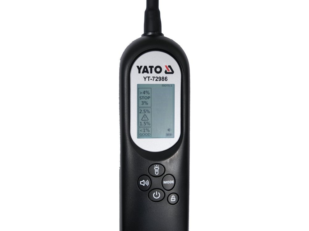 სამუხრუჭე სითხის ტესტერი YATO YT-72986 – სწრაფი და ზუსტი ტესტი მუხრუჭის სითხის მდგომარეობის შესამოწმებლად სურათი