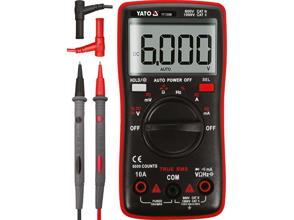 დენის ტესტერი YATO YT-73096 – ციფრული მულტიმეტრი დენის, ძაბვის და სხვა პარამეტრების ზუსტი გაზომვისთვის სურათი
