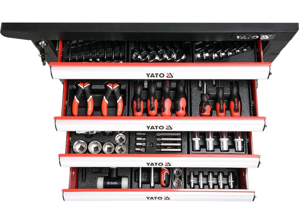 ინსტრუმენტებით დატვირთული კარადა YATO YT-55300 – 177-ცალიანი კომპლექტი სრული ტექნიკური სამუშაოებისთვის სურათი