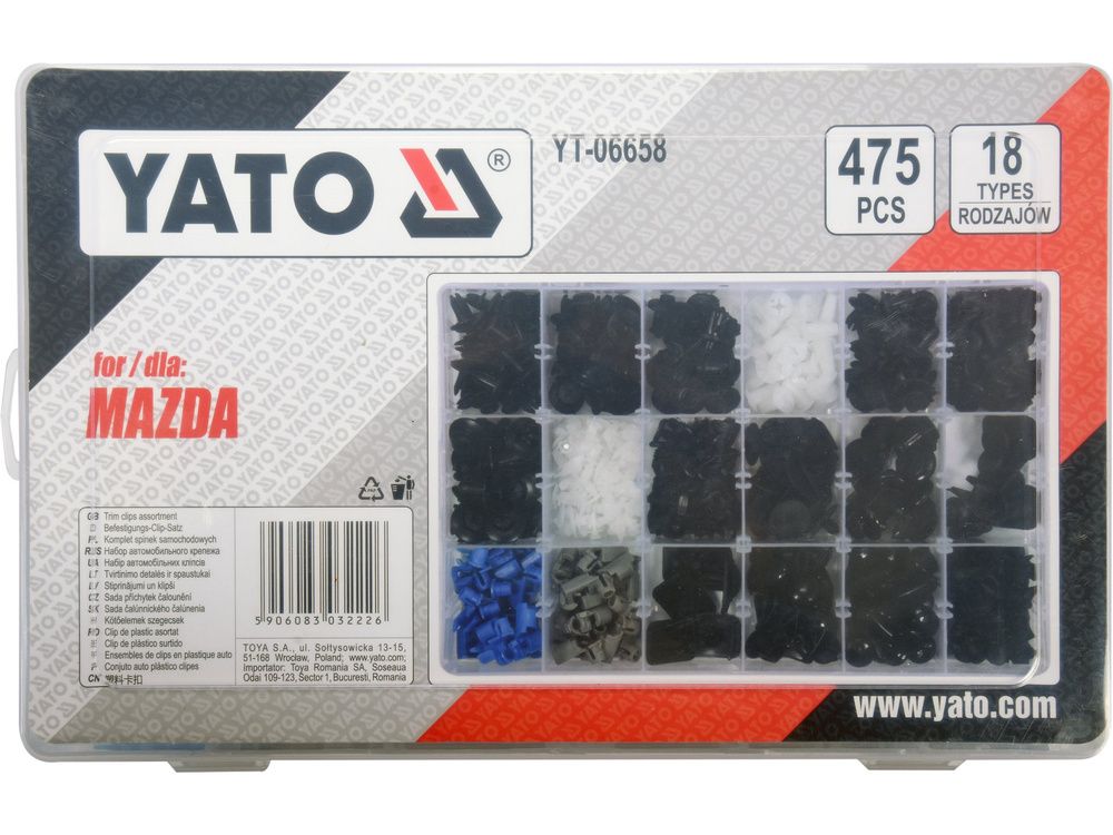 კლიფსების ნაკრები YATO YT-06658 – 475-ცალიანი პროფესიონალური კომპლექტი MAZDA-ის ავტომობილებისთვის სურათი