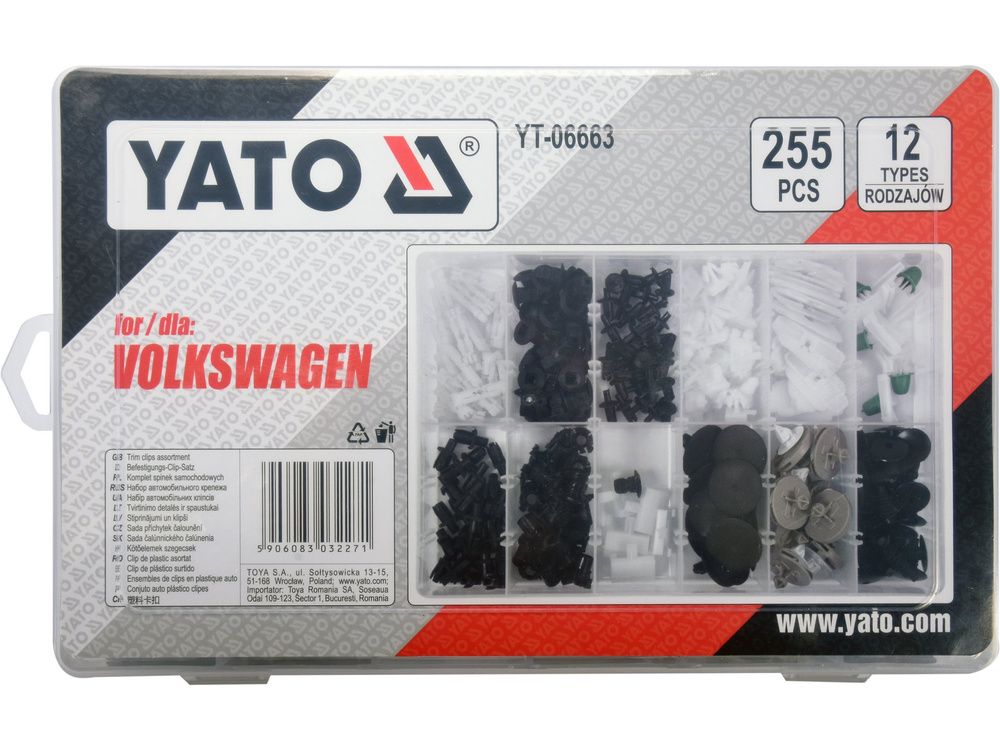 კლიფსების ნაკრები YATO YT-06663 – 255-ცალიანი კომპლექტი VOLKSWAGEN-ის ავტომობილებისთვის სურათი