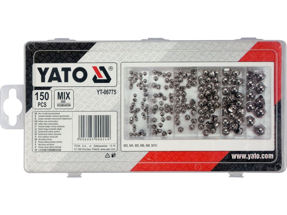 უჟანგავი ქანჩების ნაკრები YATO YT-06775 – 150-ცალიანი კომპლექტი გამძლე და კოროზიაგამძლე გამოყენებისთვის სურათი