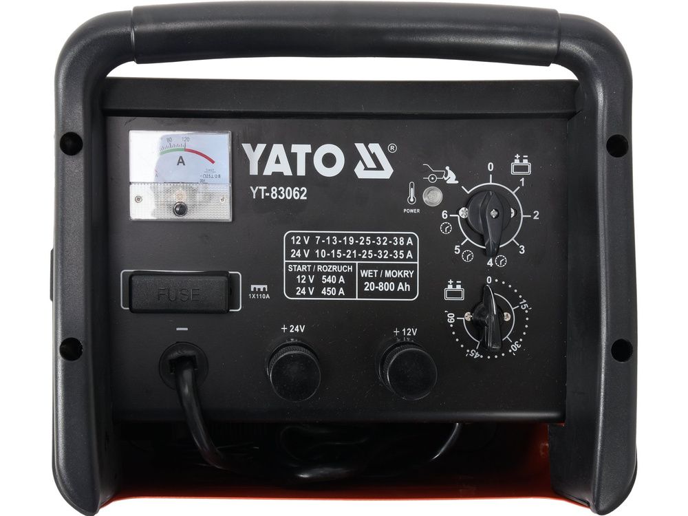 აკუმულატორის დამტენი და დამქოქი YATO YT-83062 – 12/24V მძლავრი მოწყობილობა 800Ah-მდე აკუმულატორებისთვის სურათი