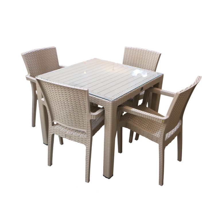 პლასტმასის მაგიდა 4 სკამით BEGONVIL 90*90 შუშით კაპუჩინო CT022C CT066C სურათი