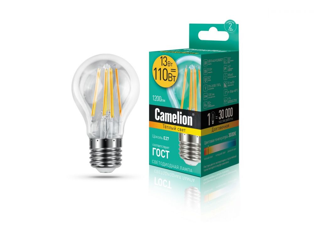 ფილამენტის ნათურა Camelion Led Lamp Filament LED13-A60-FL/830/E27 13ვატი სურათი
