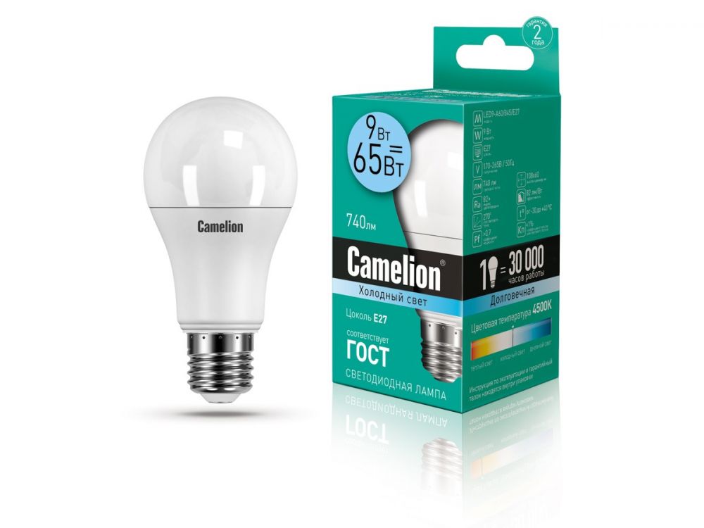 ლედ ნათურა Camelion LED Energy Saving LED Bulbs - 9W/Coolight /E27 LED9-A60/845/E27 ცივი ნათება სურათი