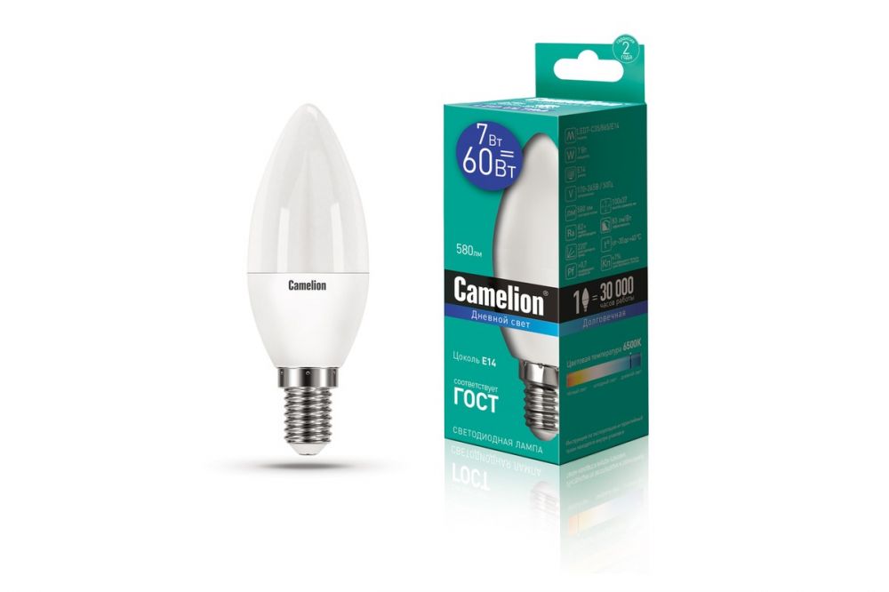ლედ ნათურა Camelion Led Lamp LED7-C35/865/E14 7ვატი ცივი ნათება სურათი