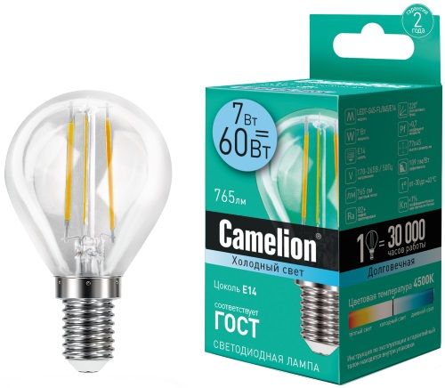 ფილამენტის დიოდური ნათურა Camelion Led Lamp Filament LED7-G45-FL/845/E14 სურათი