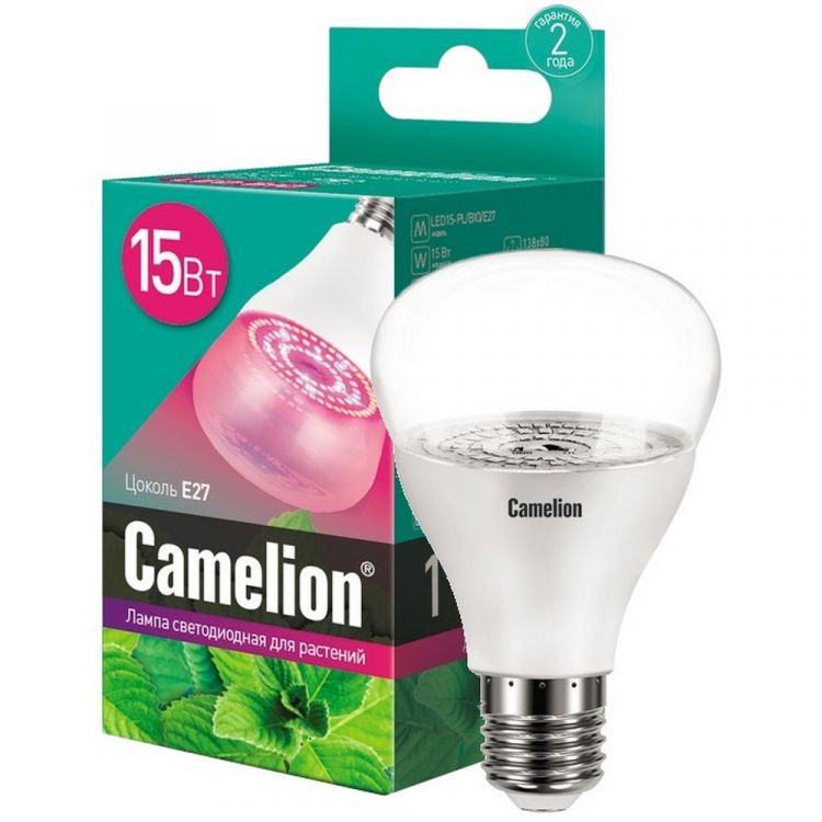 ლედ ნათურა Camelion LED15-PL/BIO/E27 ბიო ნათურა 15 ვატი ბიოკოლორი სპექტრი 23% ლურჯი 77% წითელი სურათი