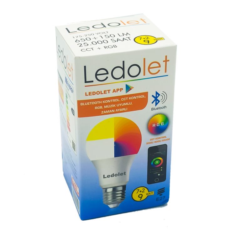 ლედ ნათურა ბლუთუზით Ledolet 9w RGB CCT BT LED bulb სურათი