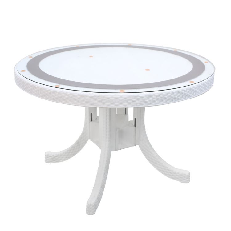 პლასტმასის მაგიდა მოწნული ორნამენტით თეთრი HOLIDAY 120Q ჰმ-425ბ სურათი