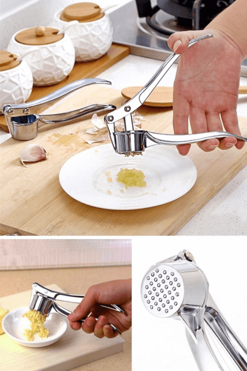 ნიორის საჭყლეტი - უჟანგავი რკინის მასალა, მრგვალი ფორმა და მარტივი გამოყენება სურათი