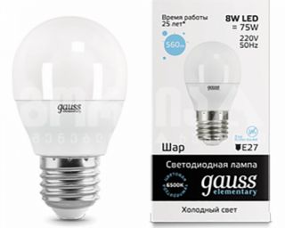 ლედ ნათურა Gauss Globe E27 8W 6500K el - 53238