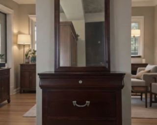 Drexel-ის ბრენდის მასიური ხის კომოდი სარკით – პრემიუმ ხარისხი