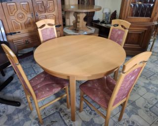 გერმანული მრგვალი მაგიდა + 4 სკამი – ნატურალური ხე