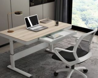 თეთრი მულტიფუნქციური მაგიდა – სიმაღლის რეგულირებითა და უჯრით