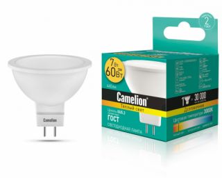 ლედ ნათურა Camelion LED Energy Saving LED Bulbs 7W/Warmlight/ LED7-JCDR/830/GU5.3 თბილი ნათება