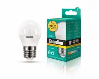 ლედ ნათურა Camelion LED ნათურა Lamp - LED8-G45/830/E27 8ვატი