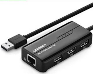ქსელის ბარათი UGREEN 20264 USB 2.0 10/100Mbps USB to Lan + 3Port USB HUB Network Adapter