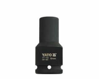 თავაკი YATO YT-1118 18 მმ, 3/4" მაღალი შავი CrMo – პროფესიონალური ღრმა თავაკი ქანჩების უსაფრთხო მოსახსნელად