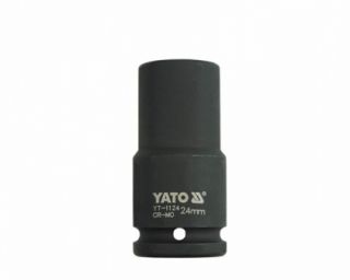 თავაკი YATO YT-1124 24 მმ, 3/4" მაღალი შავი CrMo – პროფესიონალური ღრმა თავაკი მჭიდროდ დაჭერილი ქანჩებისთვის