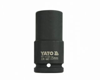 თავაკი YATO YT-1125 25 მმ, 3/4" მაღალი შავი CrMo – პროფესიონალური ღრმა თავაკი მჭიდროდ დაჭერილი ქანჩებისთვის