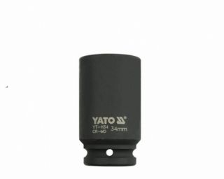 თავაკი YATO YT-1134 34 მმ, 3/4" მაღალი შავი CrMo – პროფესიონალური ღრმა თავაკი მჭიდროდ დაჭერილი ქანჩებისთვის