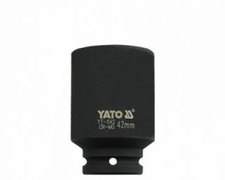 თავაკი YATO YT-1142 42 მმ, 3/4" მაღალი შავი CrMo – პროფესიონალური ღრმა თავაკი მჭიდროდ დაჭერილი ქანჩებისთვის