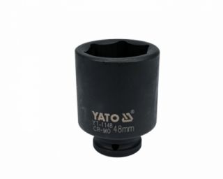 თავაკი YATO YT-1148 48 მმ, 3/4" მაღალი შავი CrMo – პროფესიონალური ღრმა თავაკი მსხვილი და მჭიდროდ დაჭერილი ქანჩებისთვის
