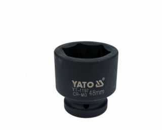 თავაკი YATO YT-1197 48 მმ, 1" შავი CrMo – მძლავრი თავაკი მძიმე ქანჩებისთვის ინდუსტრიულ გარემოში
