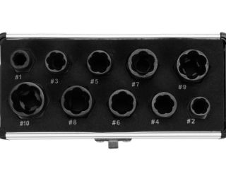 თავაკების ნაკრები YATO YT-06031 – 10-ცალიანი უნივერსალური კომპლექტი დაზიანებული ქანჩების მოსახსნელად სურათი