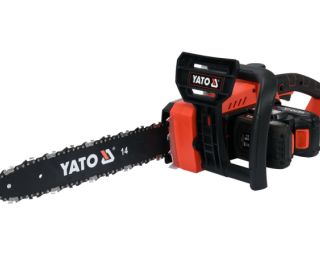 ელემენტიანი ჯაჭვური ხერხი YATO YT-82812 (18V, 14", 2x2.0Ah, ჩ/გ) – მძლავრი და მობილური ჭრის ინსტრუმენტი ყველა სეზონისთვის