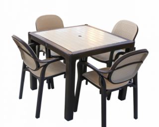 პლასტმასის მაგიდა 4 სკამით ZER 90*90 მუქი ყავისფერი CT037B CT068B