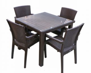 პლასტმასის მაგიდა 4 სკამით BEGONVIL 90*90 შუშით მუქი ყავისფერი CT022B CT066B