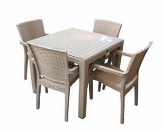 პლასტმასის მაგიდა 4 სკამით BEGONVIL 90*90 შუშით კაპუჩინო CT022C CT066C