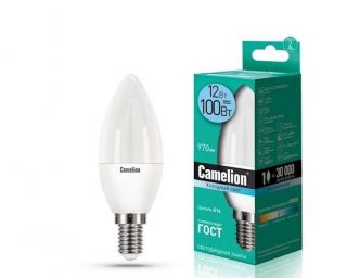 ლედ ნათურა Camelion Led Lamp LED12-C35/845/E14 ეკონომიური 12 ვატი ცივი ნათება E14 ცოკოლზე