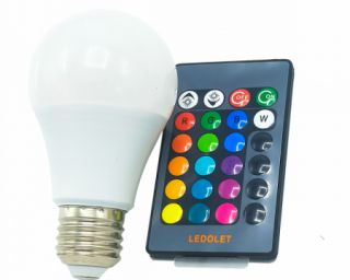 ლედ ნათურა პულტით Ledolet  9w RGBW LED bulb